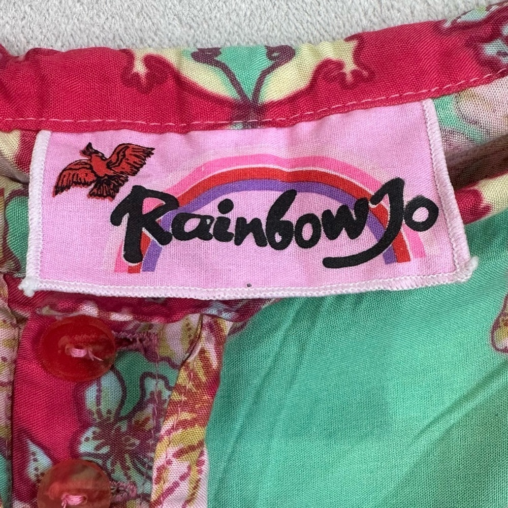 Vintage Rainbow Jo Tropical Floral Pink & Mint Pants Sz L Beaded Button Hawaiian - Picture 6 of 15